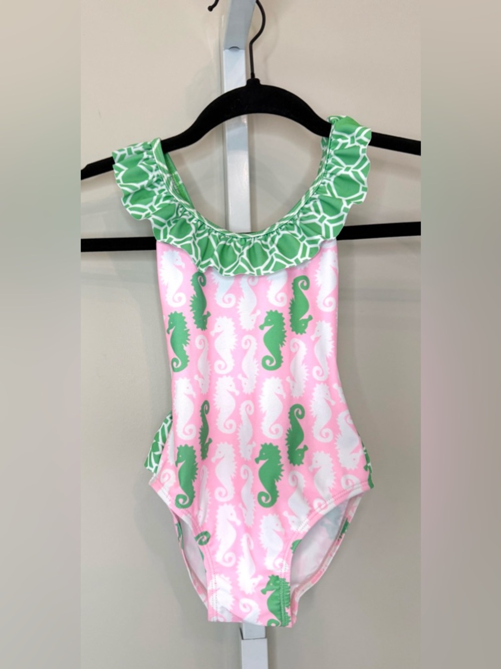 Flap Happy Seahorse One Piece Swimsuit Pink Green Ruffle Sz 2 NWT